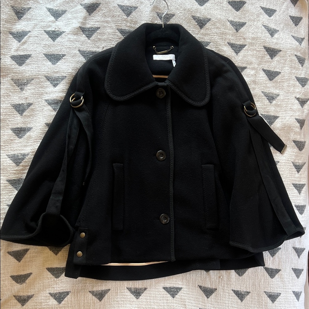 Chloe Black Wool Cape Coat
